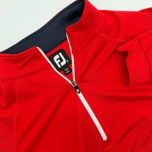 FootJoy Mens Quarter Zip Golf Pullover Red Navy Blue Performance Size M